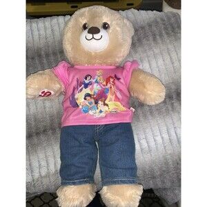 Build a Bear Stuffed Bear Light Brown/cream Disney Princess Shirt & Blue Jeans